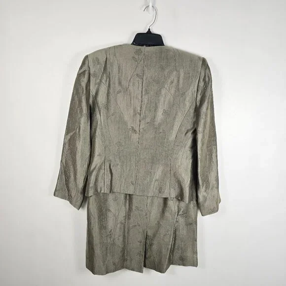 Floral Jacquard Skirt Suit Set Sage Green Size 12 - Picture 2 of 16